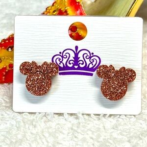 Golden Glitter Mouse Ears Kids Earrings